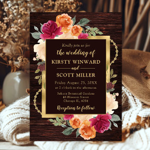 Invitation Fleurs de mariage automnales rouge orangé brûlé ru
