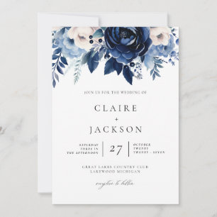 Invitation Fleurs de Mariage bleu