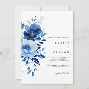 Invitation Fleurs de Mariage bleu