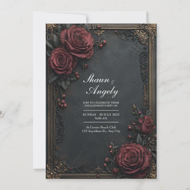 Invitation Fleurs de mariage bordeaux charbon foncé (Devant)