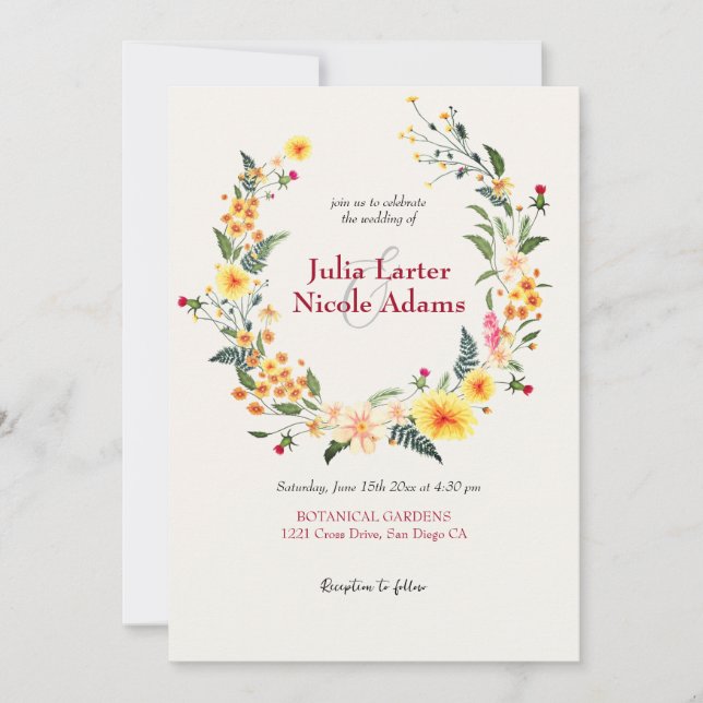 Invitation Fleurs de mariage botaniques jonquilles marguerite (Devant)