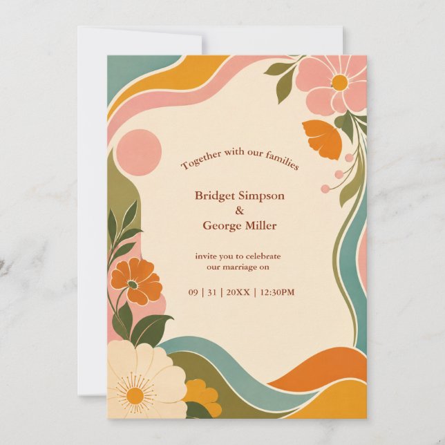 Invitation Fleurs de mariage botaniques rétro vintage (Devant)