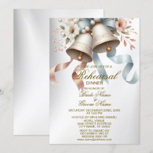 Invitation Fleurs de mariage cloches Rubans bleu rose Beau