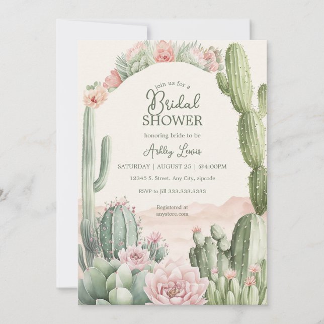 Invitation Fleurs de mariage cowgirl boho cactus (Devant)
