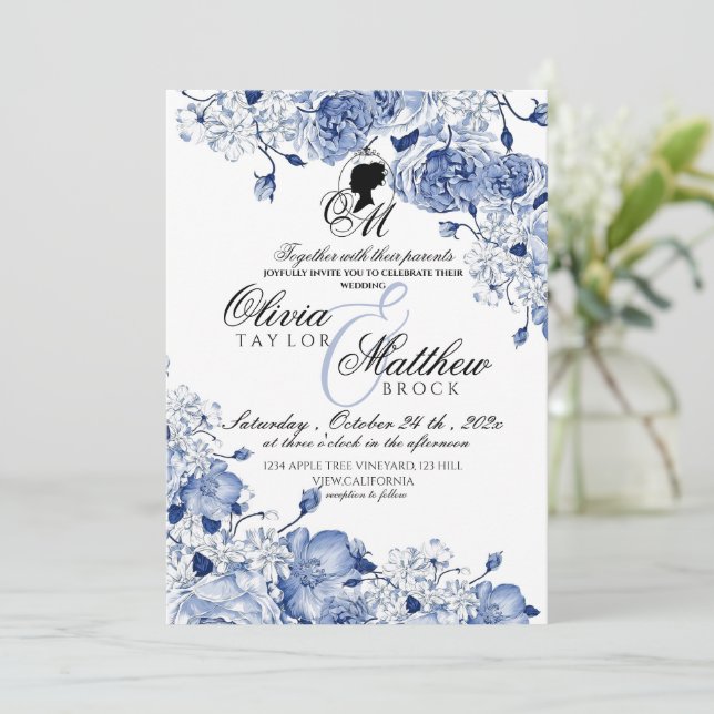 Invitation Fleurs de mariage de jardin Elégante photo Rose bl (Debout devant)