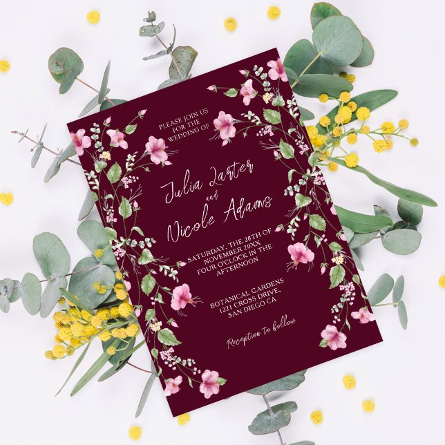 Invitation Fleurs de mariage de lavande rose géranium Hibiscu (Créateur téléchargé)