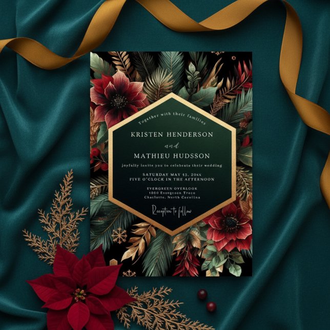 Invitation Fleurs de mariage de luxe sarcelle profonde (Créateur téléchargé)