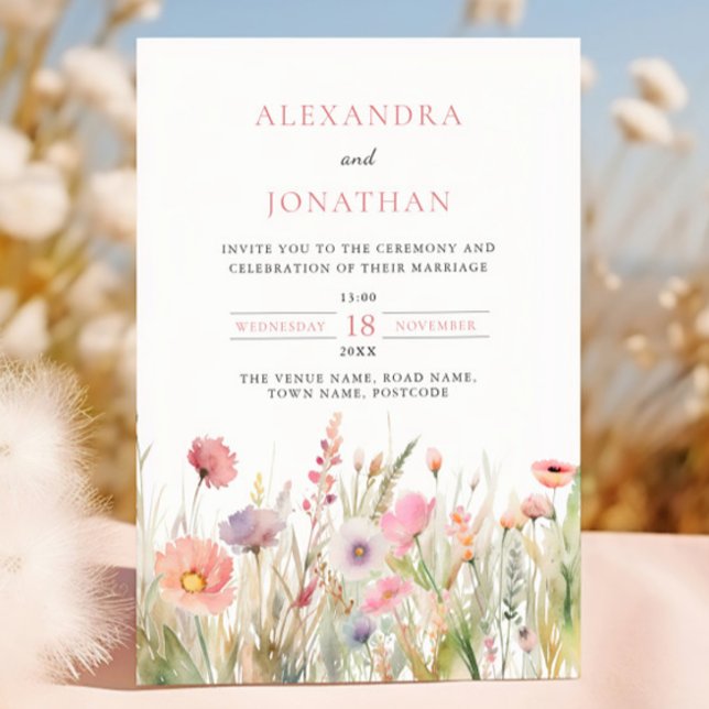 Invitation Fleurs de mariage de prairie fleurie romantique (Créateur téléchargé)