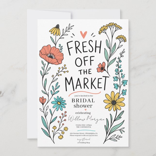 Invitation Fleurs de mariage dessinées à la main Fleur sauvag (Devant)