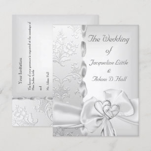 Invitation Fleurs de mariage élégantes Cœurs de ruban blanc a