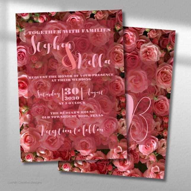 Invitation Fleurs de mariage élégantes Roses roses d'été (Créateur téléchargé)