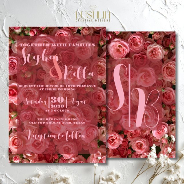 Invitation Fleurs de mariage élégantes Roses roses d'été (Créateur téléchargé)