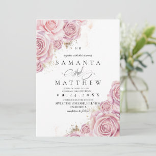 Invitation Fleurs de mariage élégantes Roses roses et poussiè