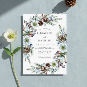 Invitation Fleurs de mariage en blanc pour l'hiver