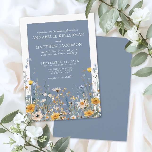 Invitation Fleurs de mariage florales Bleuet Sauvage (Blue Wildflower Floral Wedding Invitation)