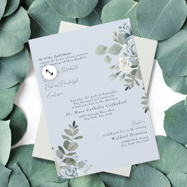 Invitation Fleurs de mariage formelles bleu poussiéreux de la (Créateur téléchargé)