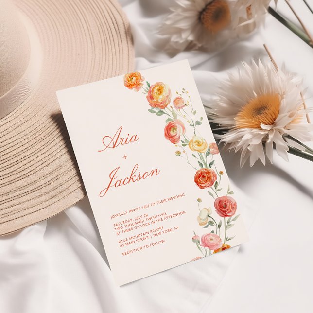 Invitation Fleurs de mariage orange coucher de soleil Vérone  (Créateur téléchargé)