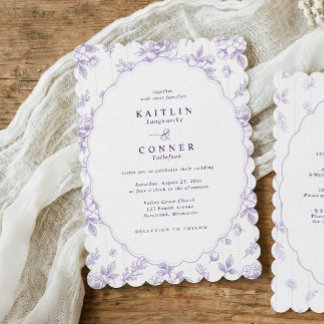 Invitation Fleurs de mariage ovales vintage lavande violet fr