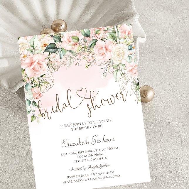 Invitation Fleurs de mariage rose chic pour une baby shower (Créateur téléchargé)