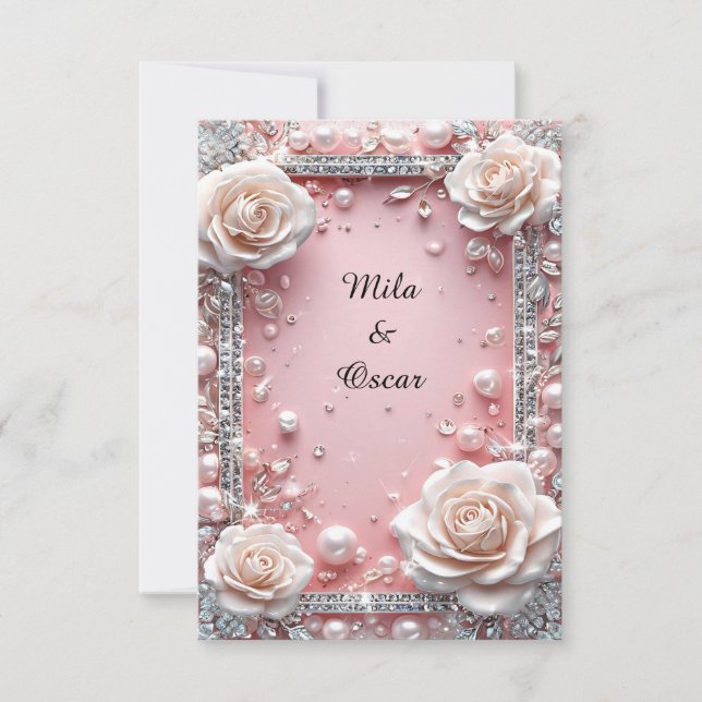 Invitation Fleurs de mariage Roses roses Pierre précieuse 👑� (Devant)