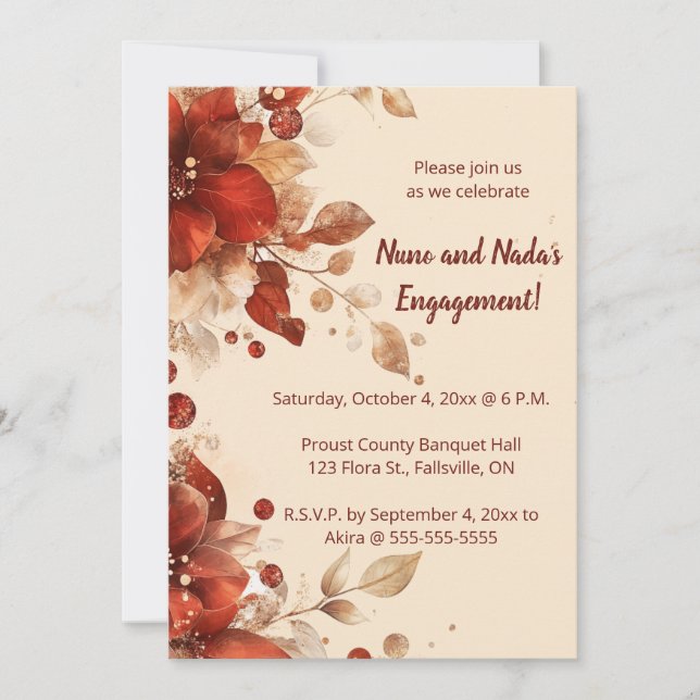 Invitation Fleurs de mariage rouge automne modifiables (Devant)