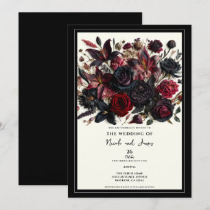 Invitation Fleurs de mariage sombres élégantes noires d'autom