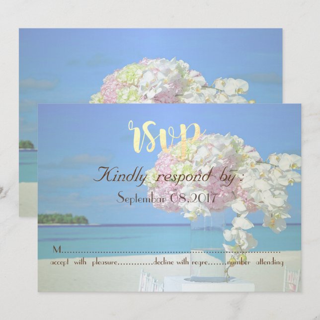 Invitation Fleurs de mariage sur la plage  RSVP (Devant / Derrière)