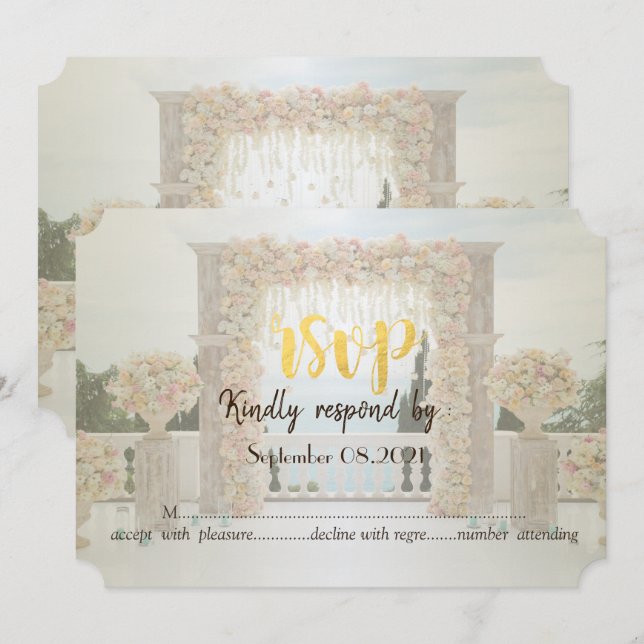 Invitation Fleurs de Mariage sur une Arche de Plage Réponse R (Devant / Derrière)