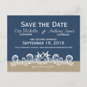 Invitation Fleurs de Mer Bleu Marine Enregistrer la Date