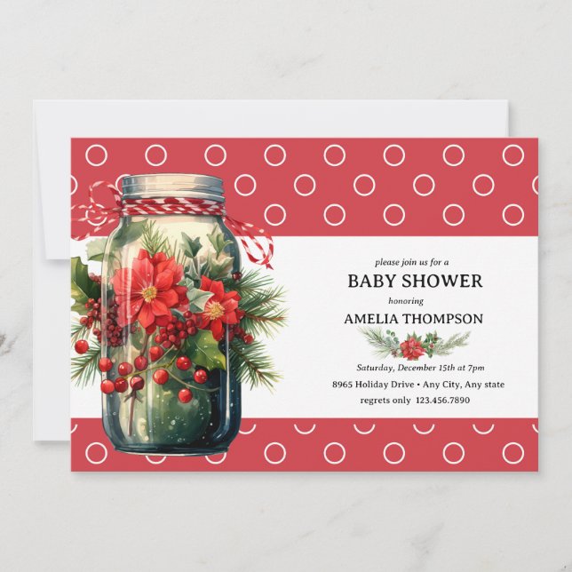 Invitation Fleurs de Noël | Baby Shower de Fêtes (Devant)