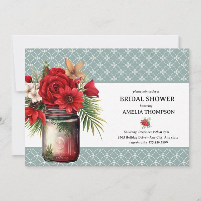 Invitation Fleurs de Noël | Baby Shower de Noël de mariage (Devant)