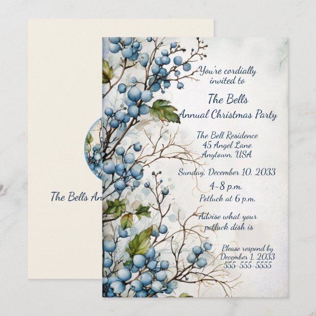 Invitation Fleurs de Noël bleues Fête de Noël annuelle (Devant / Derrière)