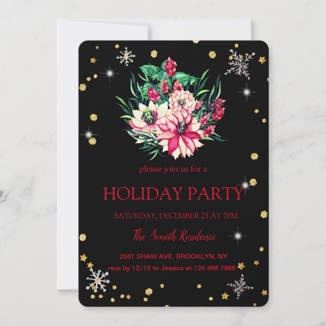 Invitation Fleurs de Noël Diamants mignons (Devant)