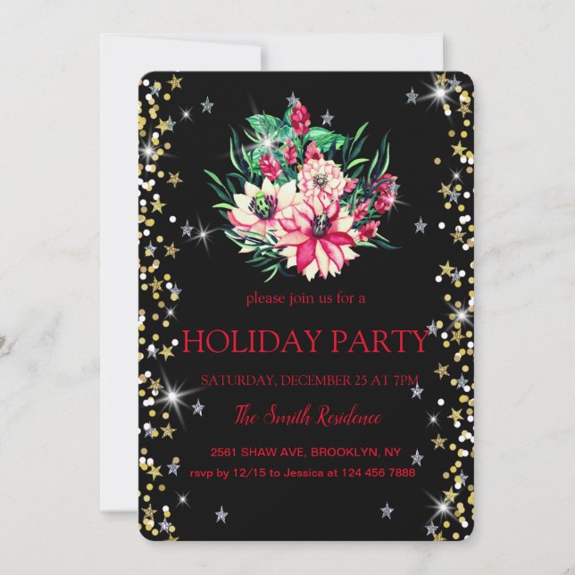 Invitation Fleurs de Noël Diamants mignons (Devant)