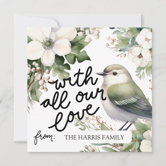 Invitation Fleurs de Noël personnalisées & Oiseau avec tout n (Devant)