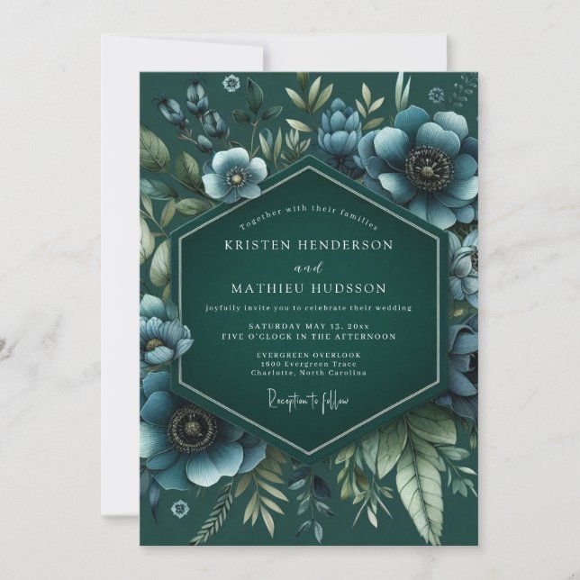 Invitation Fleurs de Nuit Ombre Émeraude Mariage (Devant)