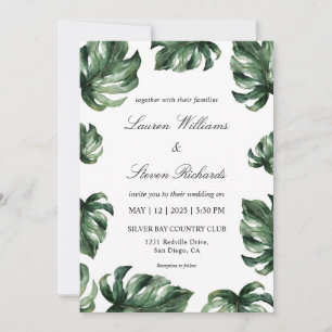 Invitation Fleurs de palmier élégantes blanches et vertes pou