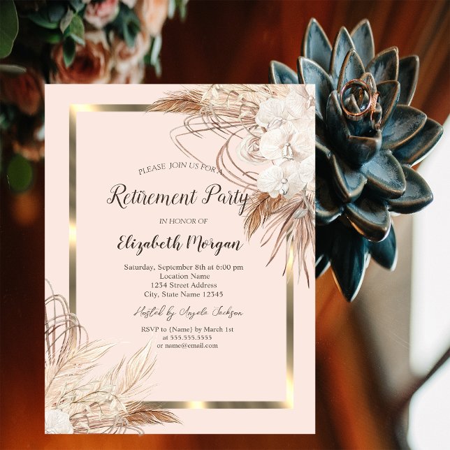 Invitation Fleurs de Pampas Bohème, Verre à Champagne Retrait (Créateur téléchargé)