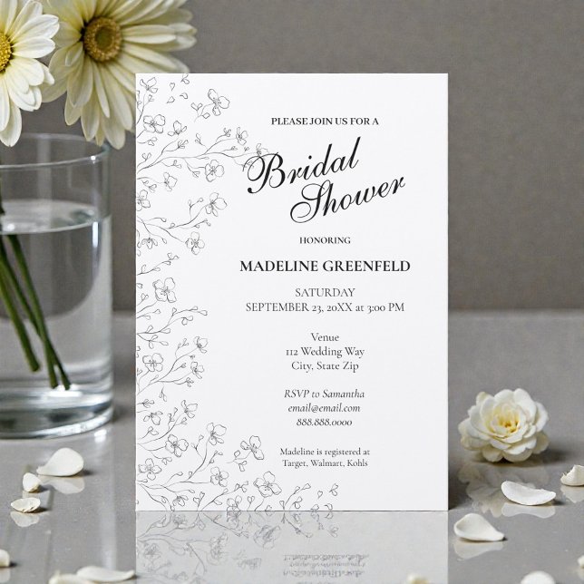 Invitation Fleurs de paonies noires et blanches Mariage Jour  (Créateur téléchargé)