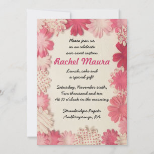 Invitation Fleurs de papier Sweet sixteen rose chaud 16 Invit