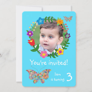 Invitation Fleurs de papillon mignonnes garçons fête d'annive