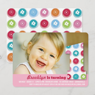 Invitation Fleurs de pâquerette Color Dots Fête de 1er annive