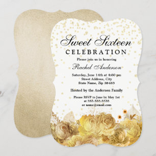 Invitation Fleurs de Parties scintillant d'or doux 16 Invitat