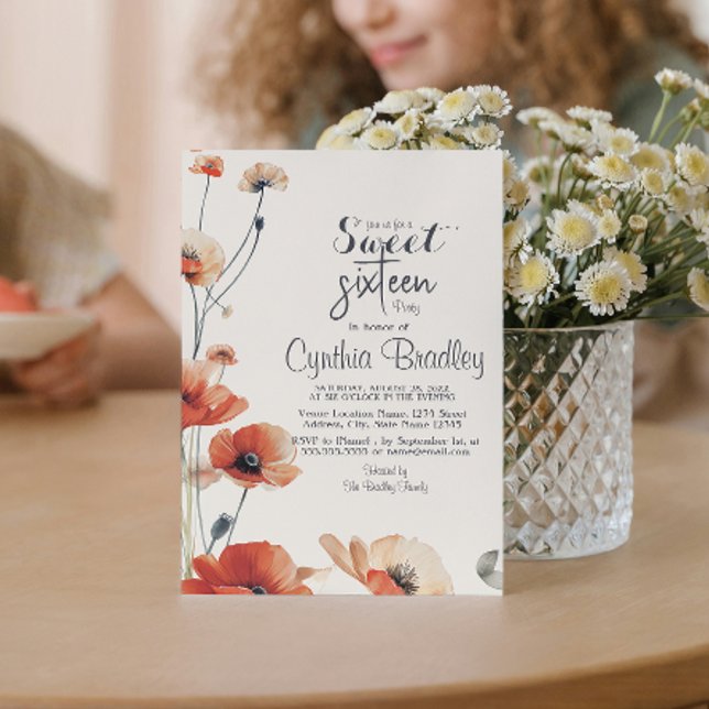 Invitation Fleurs de pavot et sucré 16 Anniversaire (Créateur téléchargé)