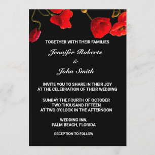 Invitation Fleurs de pavot Floral Red Black Mariage unique
