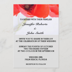 Invitation Fleurs de pavot Floral Red White Grey Mariage tend
