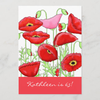 Invitation Fleurs de pavot rose rouge 65e anniversaire Invita