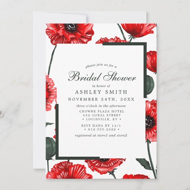 Invitation Fleurs de pavot rouge Fleurs de mariage (Devant)