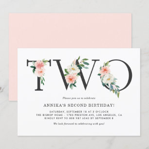 Invitation Fleurs de Pêche Aquarelle Floral Deuxième Annivers