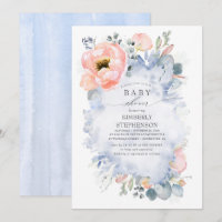 Fleurs de Pêche Baby shower moderne Dusty Bleu